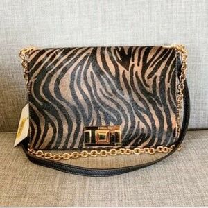 NWT Furla Mimi Toni Naturali + Nero Calf Hair